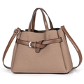 Brown vintage striped tote bag with woven texture, leather handles and adjustable strap - Dark Khaki