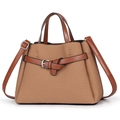 Brown woven texture handbag with leather straps and adjustable shoulder strap for women - Earthy Yellow