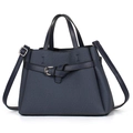 Navy blue faux leather tote bag with crossbody strap and silver buckle detail - Blue