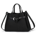 Black twill tote bag with silver buckle and adjustable shoulder strap for women - Black
