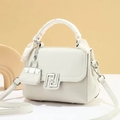 Elegant beige leather and fabric crossbody handbag with silk scarf handle and silver clasp - Off White