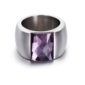 Macro detail of silver titanium steel ring featuring a large rectangular purple gemstone - US 7 / Purple Style (KR34690-K)