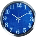 Orologio da parete da 12 pollici con quadrante blu glitter e cornice in metallo satinato - 12 Pollici / Glitter Blu/Cornice Argento