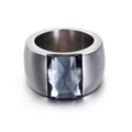 Wide titanium steel ring with a rectangular grey-blue stone in a silver finish - US 7 / Grey Blue Style (KR34689-K)