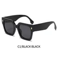 Square black sunglasses with dark grey lenses and golden metal side accents - Black Frame Black Grey Lens