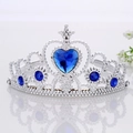 Silver plastic princess tiara with blue heart gemstone for Frozen cosplay - Sapphire Blue