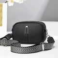 Black pebble leather mini crossbody bag with U-shaped metal decor and woven strap - Black