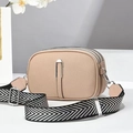 Chic beige mini crossbody bag with three zipper compartments and chevron wide strap - Khaki