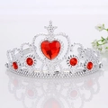 Silver crown for girls with red heart-shaped gemstone and shimmering rhinestones - Red