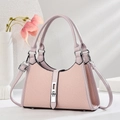 Chic pink canvas patchwork underarm bag with smooth leather trim and silver metal lock - L26cm W9cm H18cm / Pink