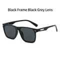 Classic square sunglasses with glossy black frame and grey lenses for UV protection - Black Frame Black Grey Lens