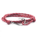 Red nautical braided rope bracelet with a polished silver fish hook metal clasp - Red Accents / Silver Hook