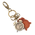 Porte-clés réveil vintage en bronze avec lanières en cuir marron et fermoir multi-anneaux - Pendentif Réveil Vintage (K108)