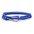 Blue nautical rope bracelet with red-white patterns and silver fish hook clasp - Blue Pattern / Silver Hook
