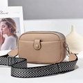 Minimalist beige crossbody bag with three zippers and stylish wide herringbone strap - Khaki
