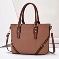 Borsa a secchiello in twill marrone con manici in pelle e dettagli dorati - Marrone Rosso
