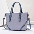 2025 minimalist denim-style basket tote bag with leather trim and gold hardware - Blue