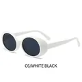 Oval retro sunglasses featuring white frame and black gray lenses for a vintage style - White Frame Dark Grey Lens
