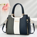 Elegante tricolor handtas met grote capaciteit en goudkleurige hardware voor dames - Grijs/Wit/Donkerblauw Color Block