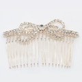 Sparkling gold finish hair comb featuring a rhinestone encrusted butterfly bow design - Bowknot Style (8833) / Gold