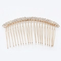 Elegant gold finish 20-tooth hair comb with double-row sparkling rhinestone inlay - Slanted Straight Style (8827) / Gold