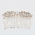 Sparkling crystal hair comb featuring a gold-tone base and large center rhinestone - Leaf Style (8831) / Gold