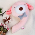Pink C-shaped cartoon animal plush pillow with a gray bow and cute sleeping face - Number 9-Pink Puppy