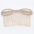 Golden alloy hair comb featuring a sparkling bow design with crystal rhinestones - Round Bowtie Style (8812) / Gold