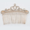 Golden crown hair side comb with sparkling white rhinestones and elegant curved teeth - Crown Style (8821) / Gold