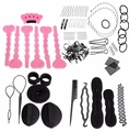 Pink and black hair styling set including bun makers and tools on a plain background - 22-Piece Set