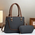 Set borsa a mano due pezzi grigio e marrone retrò con tracolla regolabile per donna - Nero