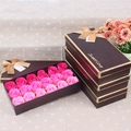 Pink gradient soap flower gift box with 18 roses and a Sweet Love golden bow - Pink Gradient