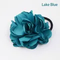 Lake blue satin floral hair tie featuring layered lustrous petals and elastic band - Lake Blue
