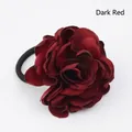 Elegant dark red fabric camellia flower hair tie with high elastic black rubber band - Wine Red
