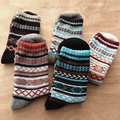 Thick wool socks for men featuring ethnic jacquard patterns in various vintage colors - One Size / Ethnic