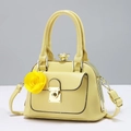Fashionable pale yellow contrast crossbody bag with floral charm and gold metal lock hardware - Pale Yellow