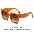 Square tea frame sunglasses with tea gradient lenses and gold metal H-accents - Tea Frame Gradient Tea Lens
