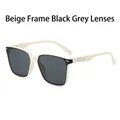 Modern square sunglasses with creamy white frames, dark grey lenses and silver metal trim - Off-White Frame Grey Lens
