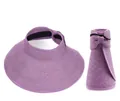 Purple foldable straw sun visor for women with large brim and bow closure detail - Light Purple