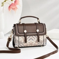 Elegant patchwork handbag with jacquard weave and golden lock on geometric background - 21cm*9cm*15cm / Khaki