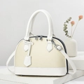 Chic shell-shaped macaron handbag with cream beige stitching and textured finish - 23.5x10.5x17cm / Off White