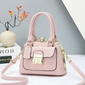 Pink toothpick pattern tote with crystal lock and adjustable strap for women - Pink