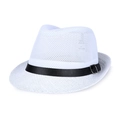 Cappello fedora bianco traspirante da uomo con fascia in pelle nera e fibbia in metallo - M / Bianco