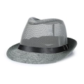 Cappello trilby grigio in lino intrecciato con cinturino in finta pelle nera e fibbia - M / Grigio