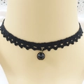 Gothic black lace choker necklace featuring a single round black bead pendant charm - Lace Black Bead (3542)