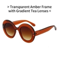 Lunettes de soleil ovales à monture ambre rouge transparent avec verres dégradés marron - Monture Thé Transparent Verre Dégradé Thé