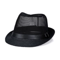 Cappello fedora estivo da uomo in rete nera traspirante con tesa in paglia intrecciata - M / Nero
