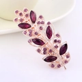 Leaf shaped hair clip with purple crystals and rose gold metal finish - Purple Leaf