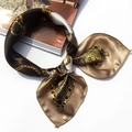 Retro baroque chain pattern silk scarf with golden and coffee tones in satin finish - 5008 Vintage Baroque Brown