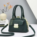 Minimalist dark green handbag with crosshatch texture and golden crystal clasp detail - Dark Green